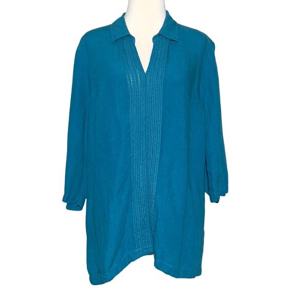 Soft Surroundings Camellia Pullover Tunic Linen Blend Teal Blue L - Picture 2 of 9